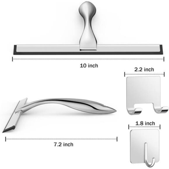 All-Purpose Stainless Steel Shower Squeegee for Shower Glass Door with 2 Hooks - Picture 2 of 8